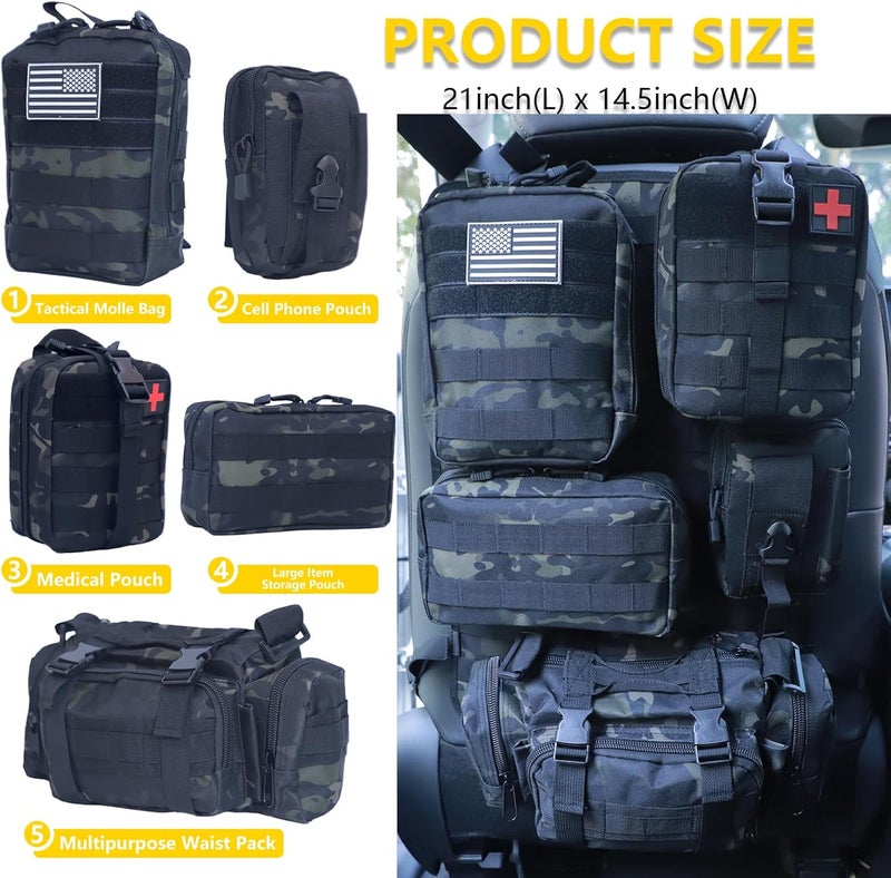 Jimikay Universal Tactical Seat ​Back Organizer Vehicle Molle Panel Organizer Storage Bag with 5 Detachable Molle Pouch for All Vehicel Such as Jeep,Truck,SUV, Car, Ford,Chevy etc - Image 2
